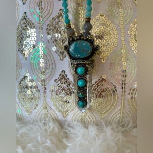 Turquoise, Crystal & Sterling Silver Necklace